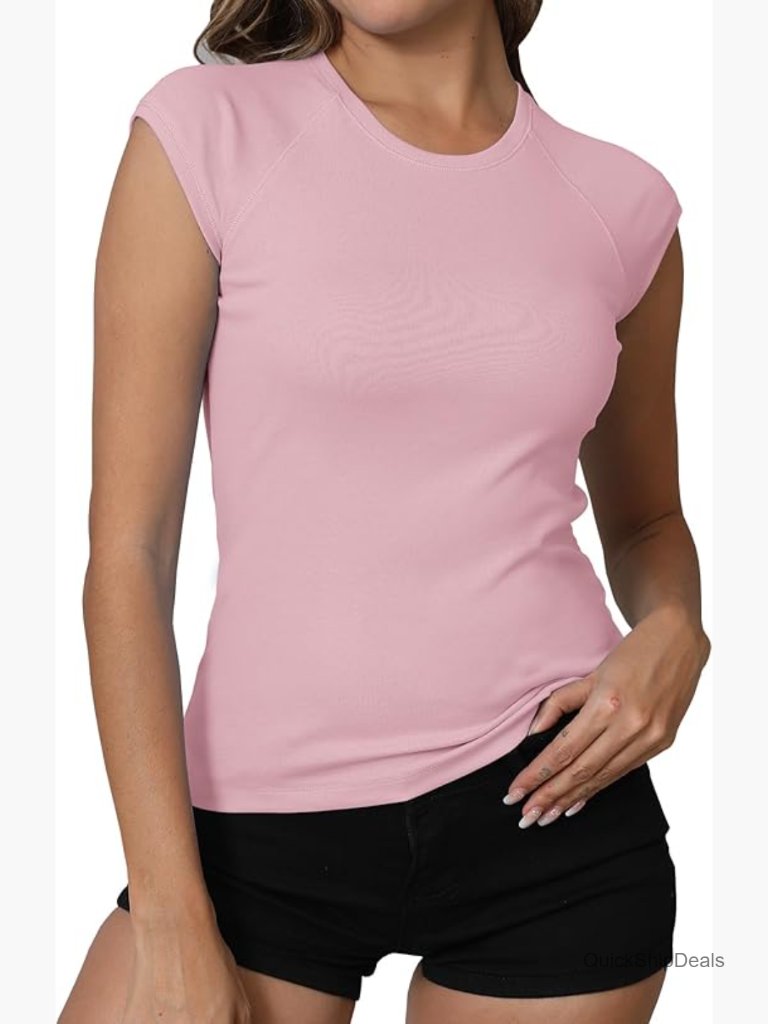 Cap Sleeve Crew Neck Y2k Slim Fit Ribbed Knit Crop Top
